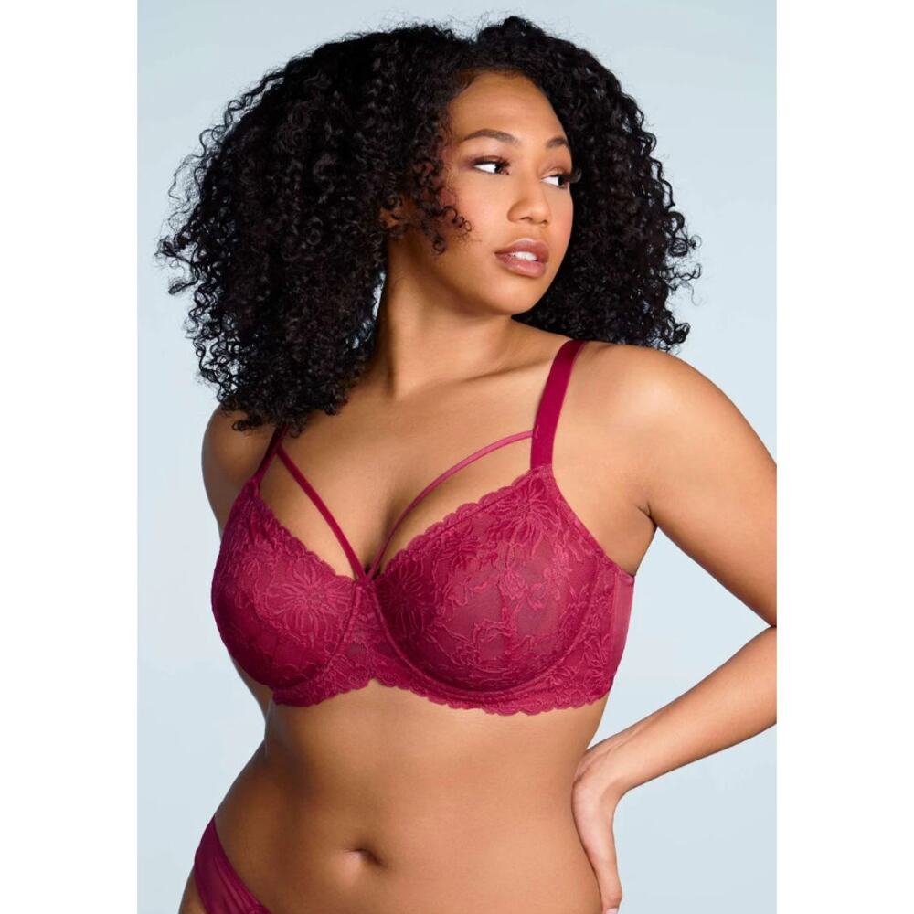 HSIA Pretty In Petals Red Strappy Lace Bra Full Coverage Women's Size 38I NWT